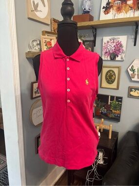 VTG Y2K Ralph Lauren Sport sleeveless polo shirt pink preppy golf women's M